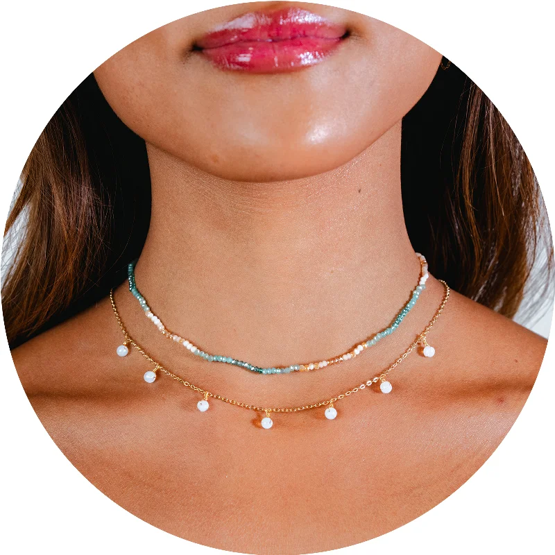 Women’s sparkling necklace-I Am Divine Goddess + Moon Dancer Dewdrop Necklace Stack