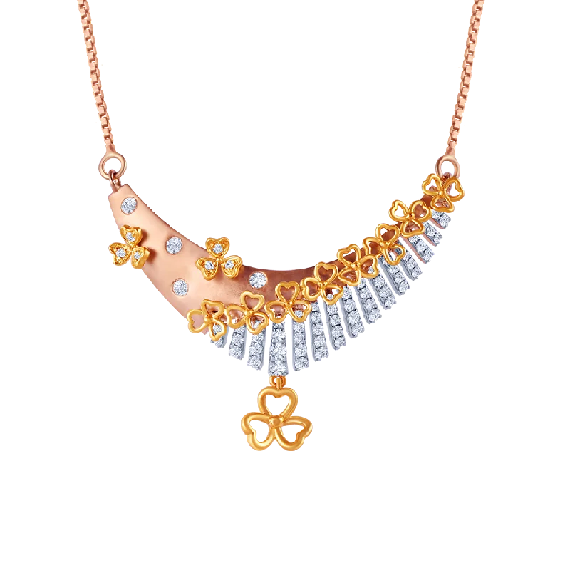 Women’s butterfly pendant necklace-18k Diamond Necklace With Multiple Flower Shape Details