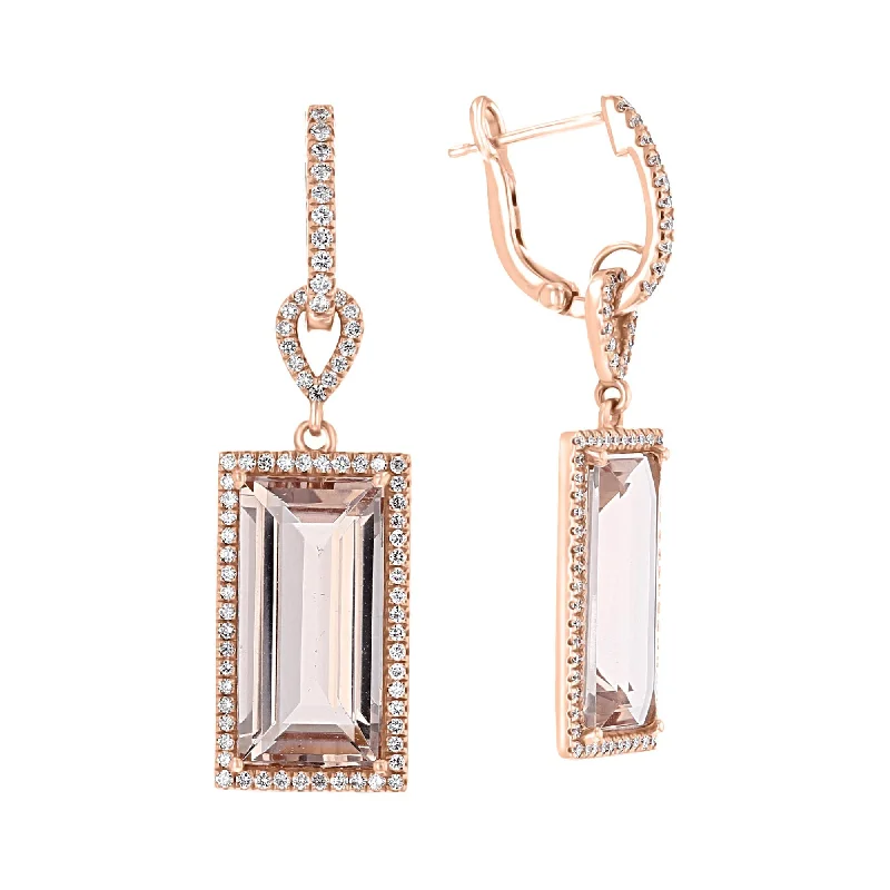 Women’s multi-colored earrings-JULEVE 14.53 CTW MORGANITE & 0.92 CTW DIAMOND HALO DROP EARRINGS