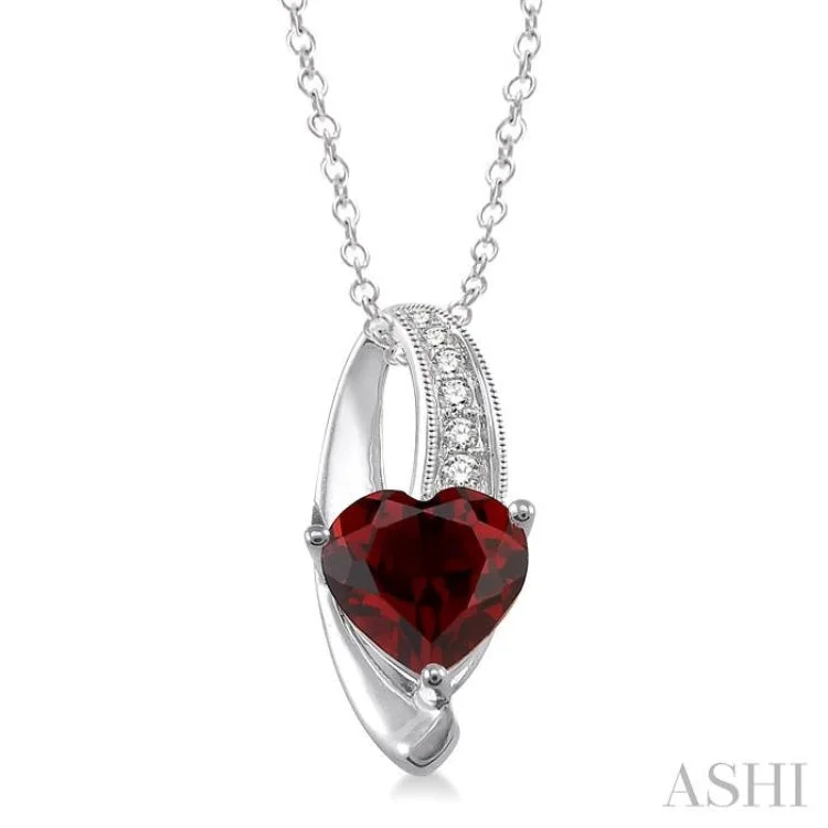 Women’s infinity necklace-8x8 mm Heart Shape Garnet and 1/20 ctw Single Cut Diamond Pendant in Sterling Silver with Chain