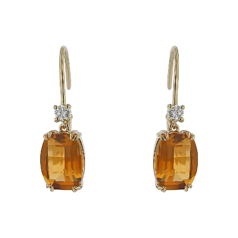 Women’s birthstone earrings-Citrine and Diamond Drop Earrings in 14K Yellow Gold