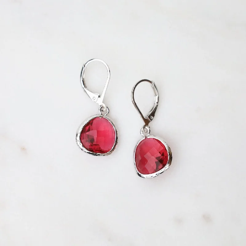 Women’s sparkling hoop earrings-Sterling Silver Fuchsia Crystal Lever Back Earrings