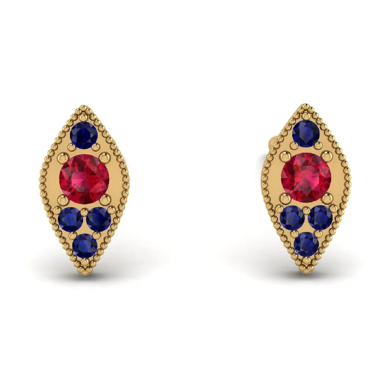 Women’s textured earrings-Milgrain Marquise Ruby Earrings - Faye No. 70