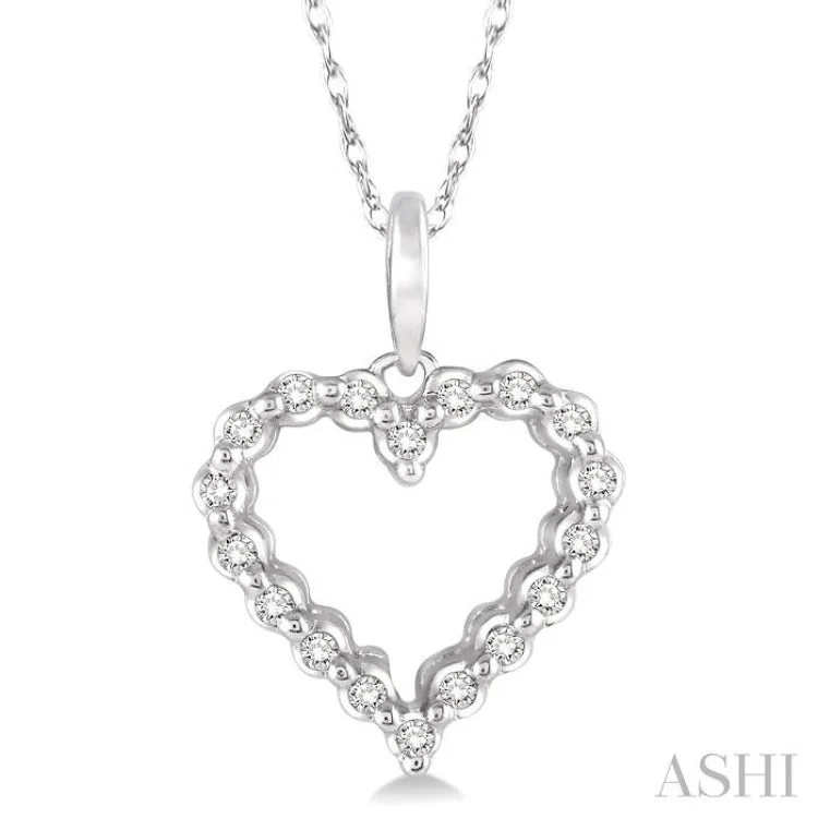 Women’s gold charm necklace-1/10 Ctw Round Cut Diamond Heart Pendant in 10K White Gold with Chain