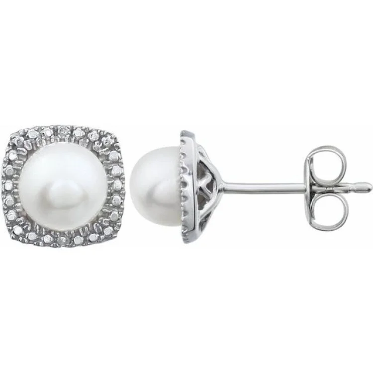 Women’s designer earrings-Sterling Silver Cultured White Freshwater Pearl & .015 CTW Natural Diamond Earrings