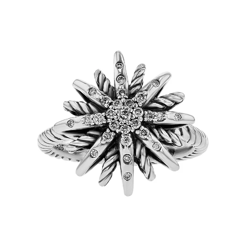 Women’s cushion-shaped diamond engagement ring-David Yurman Silver Diamond Starburst Ring