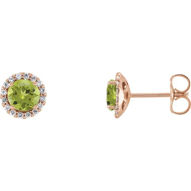 Women’s engraved diamond earrings-14KT GOLD 1/4 CTW PERIDOT & 1/8 CTW DIAMOND HALO EARRINGS