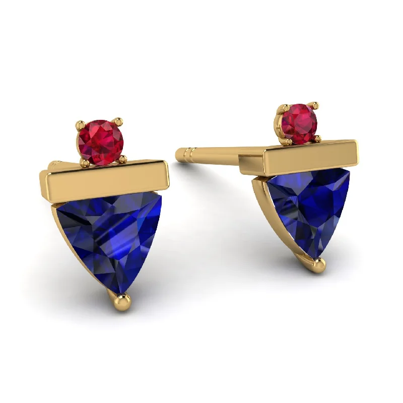 Women’s diamond hoop earrings-Triangle Sapphire Earrings With Round Stone - Estella No. 58