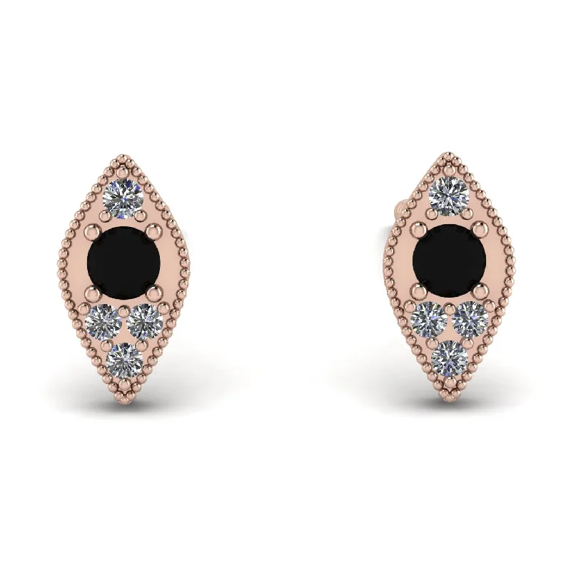 Women’s silver earrings-Milgrain Marquise Black Diamond Earrings - Faye No. 8