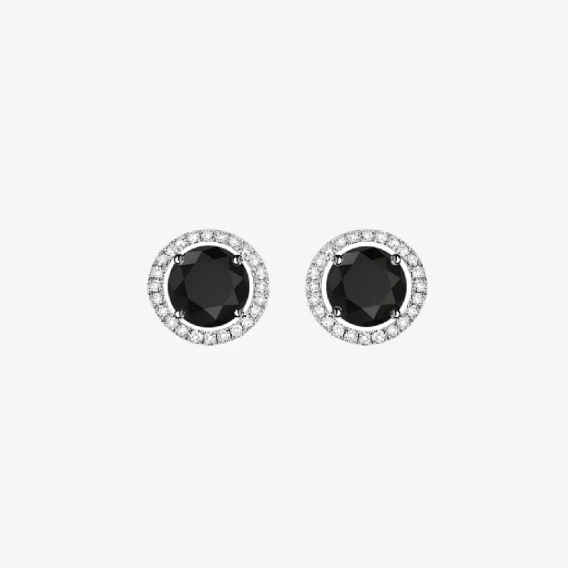 Women’s elegant earrings-Black and White Diamonds. Halo Gold Stud Earrings