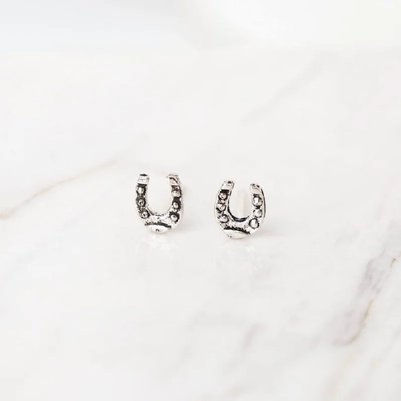 Women’s silver hoop earrings-Sterling Silver Horseshoe Post Earrings