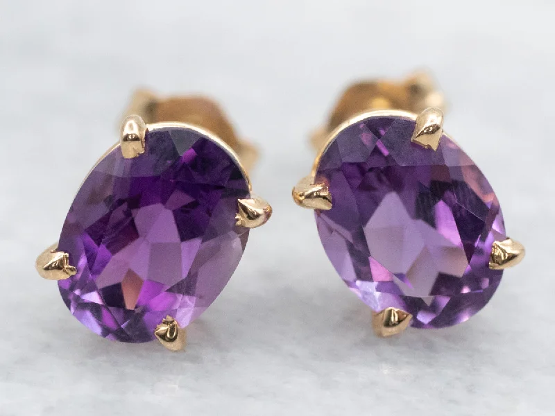 Women’s silver hoop earrings-Oval Cut Amethyst Stud Earrings