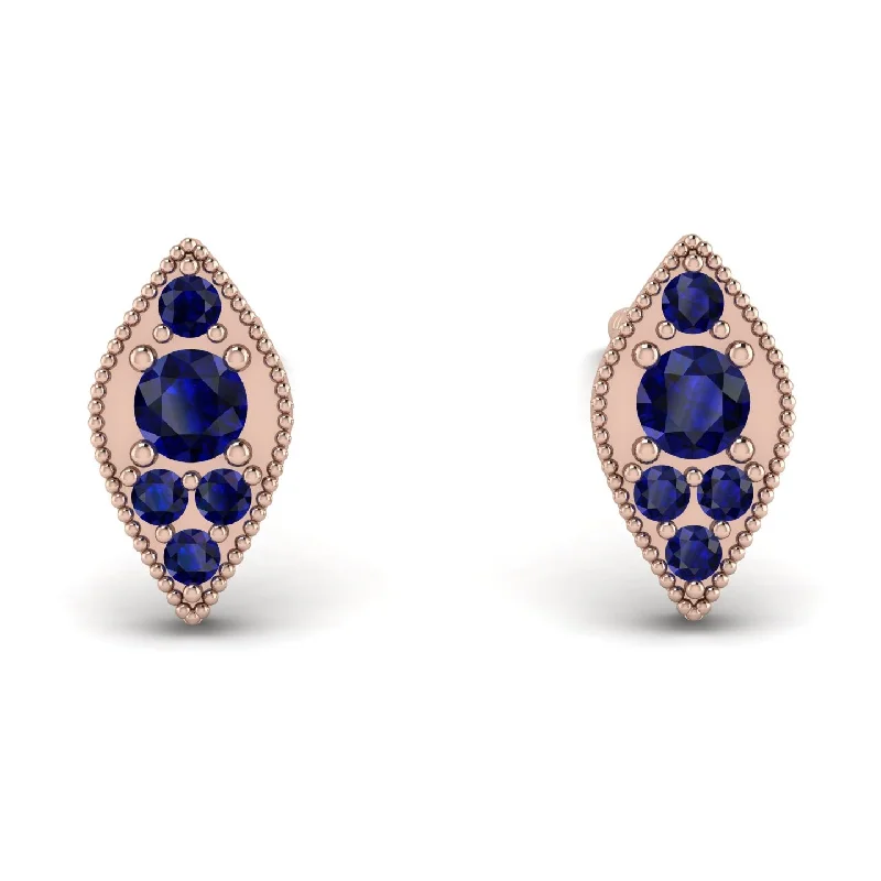 Women’s engraved diamond earrings-Milgrain Marquise Sapphire Earrings - Faye No. 74