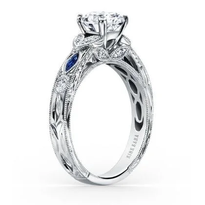 Women’s emerald engagement ring-Floral Diamond and Marquise Sapphire Ring Setting