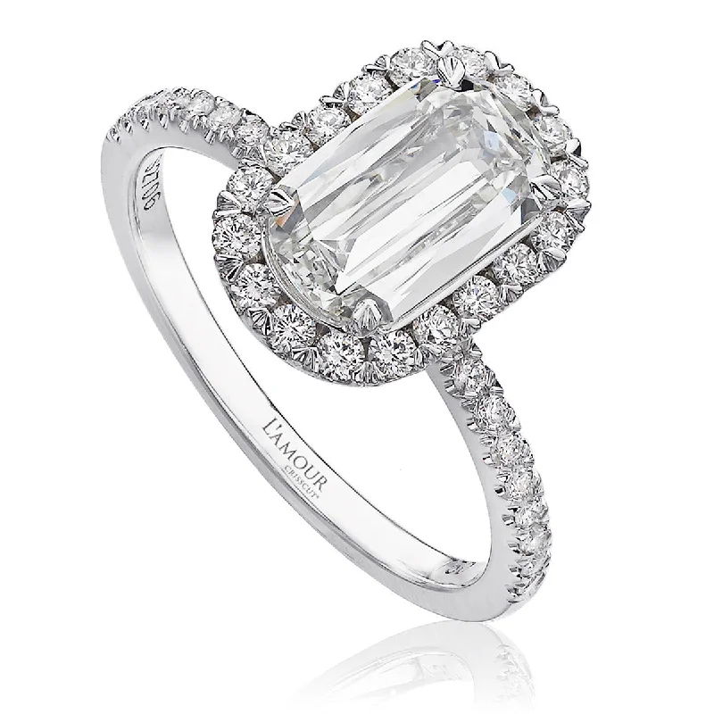 Women’s gold engagement ring-L'Amour Crisscut Oval Diamond Halo Ring