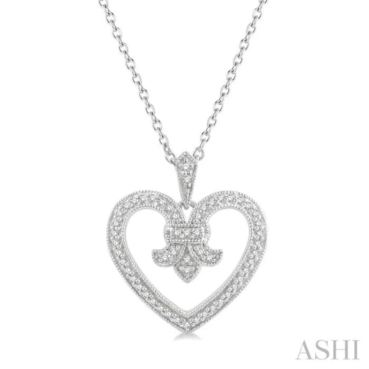 Women’s butterfly necklace-1/6 Ctw Round Cut Diamond Fleur De Lis Heart Pendant With Chain in 10K White Gold