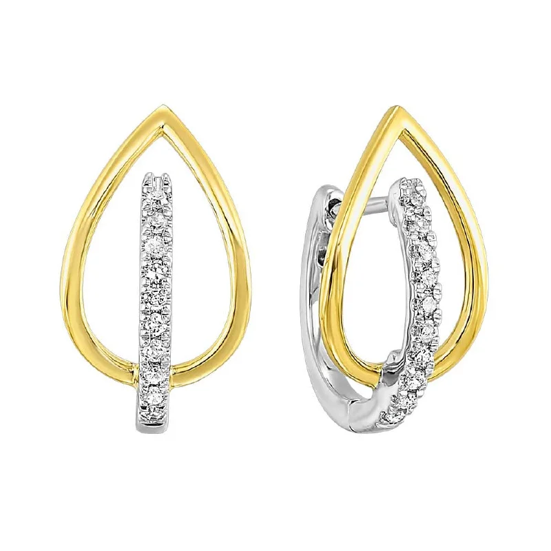 Women’s sparkling diamond earrings-10Kt Two Tone White and Yellow Gold Hoop earrings