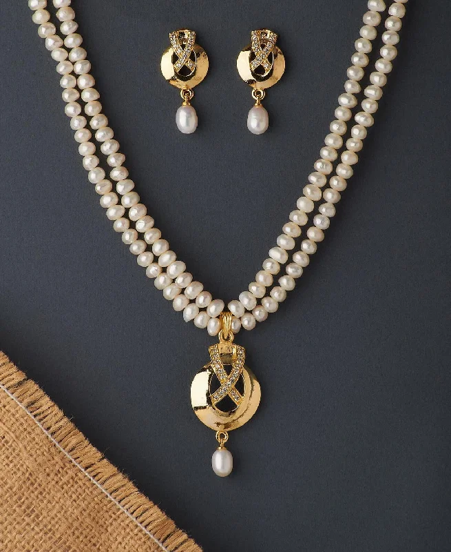 Women’s bridal necklace-Trendy Real Pearl Necklace Set