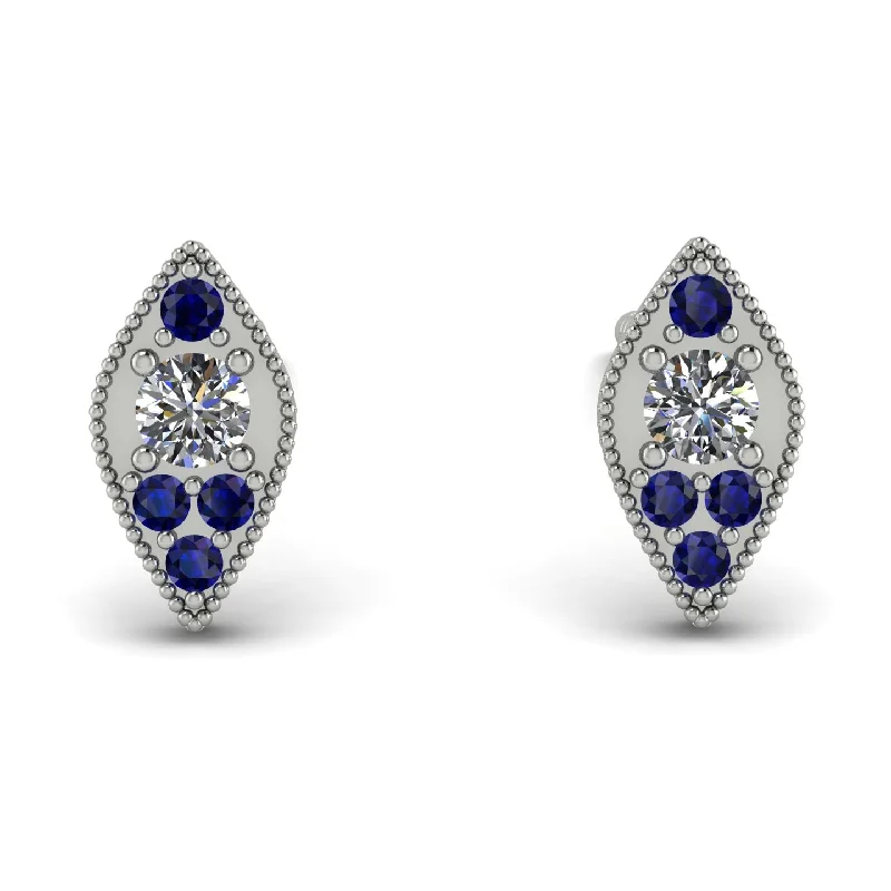 Women’s layered earrings-Milgrain Marquise Diamond Earrings - Faye No. 63