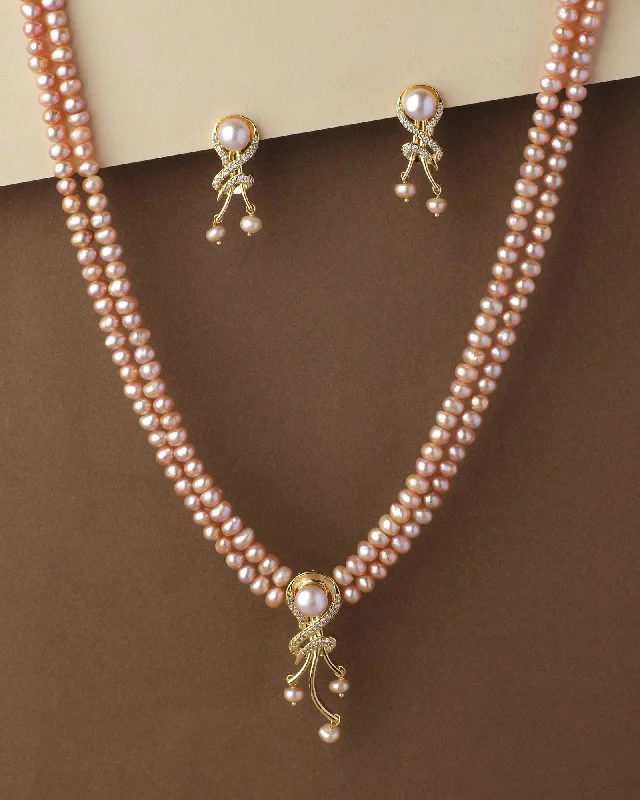 Women’s collar necklace-Trendy Real Pearl Necklace Set