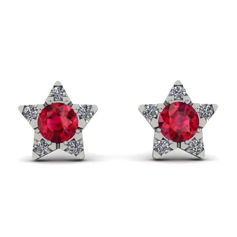 Women’s round stud earrings-Star Halo Ruby Earrings - Zelda No. 12