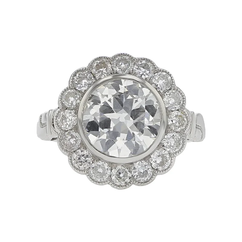 Women’s art deco engagement ring-2.50-Carat Brilliant Diamond Halo Platinum Ring