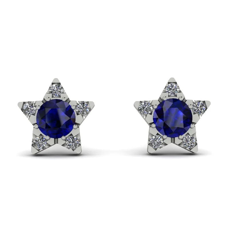 Women’s silver earrings-Star Halo Sapphire Earrings - Zelda No. 15