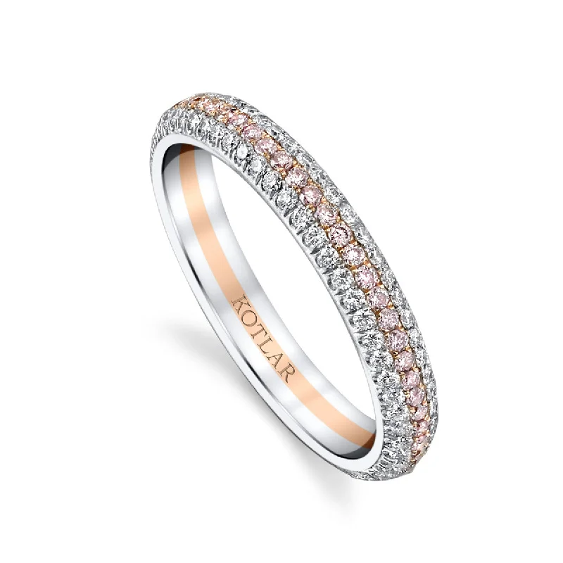 Women’s round engagement ring-Arabesque Fancy Pink Diamond Pave Eternity Band