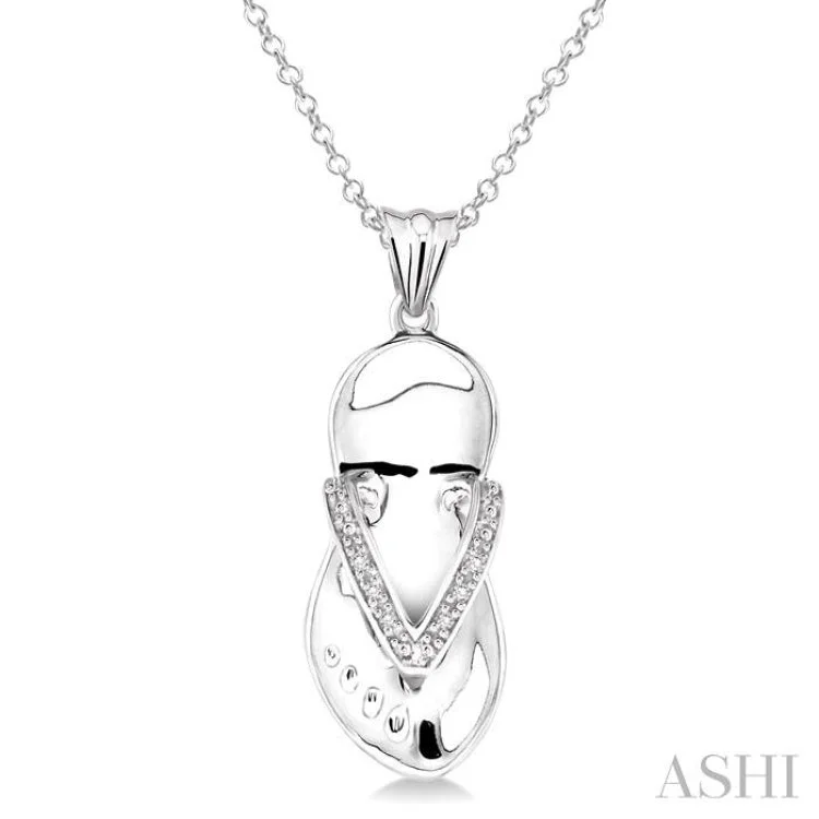 Women’s heart necklace-1/50 Ctw Single Cut Diamond Flip Flop Pendant in Sterling Silver with Chain