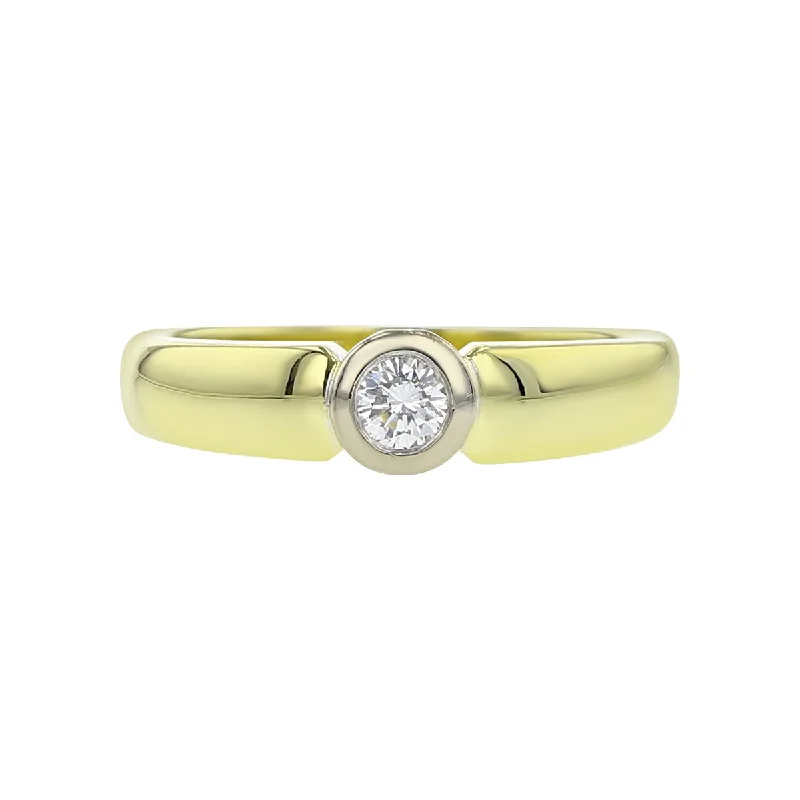 Women’s minimalist engagement ring-18K Yellow Gold Bezel Set Diamond Solitaire Ring