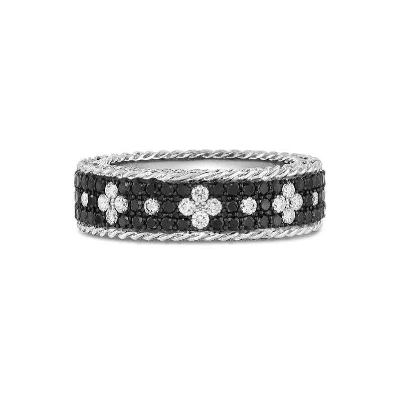 Women’s black diamond engagement ring-Black and White Diamond Fleur De Lis Ring