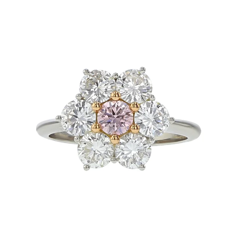 Women’s white gold engagement ring-Fiore Fancy Intense Pink Diamond Flower Ring