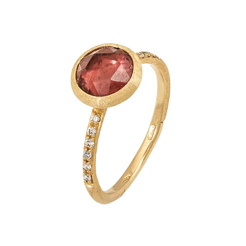 Women’s platinum solitaire engagement ring-18K Yellow Gold Pink Tourmaline and Diamond Stackable Ring