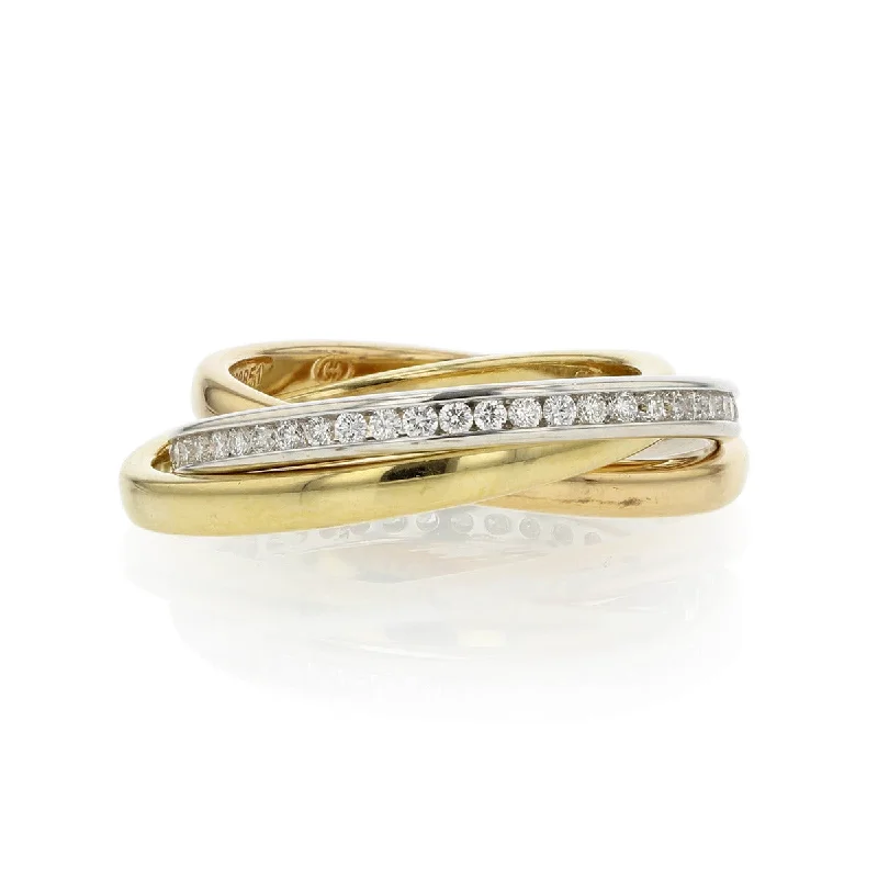 Women’s custom-cut engagement ring-18K Yellow and White Gold Diamond Interlocking Rings