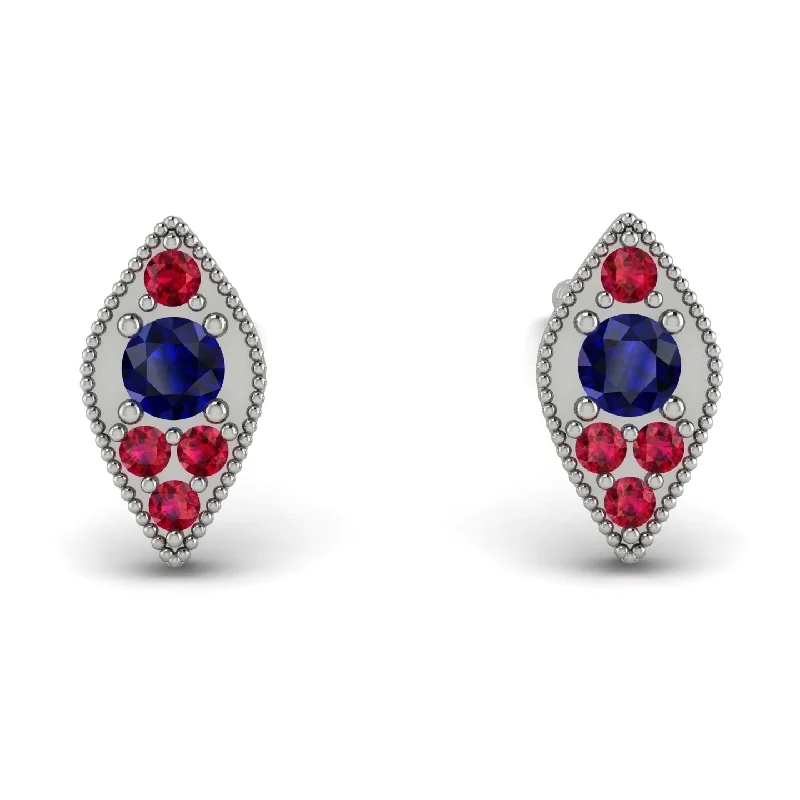 Women’s multi-colored earrings-Milgrain Marquise Sapphire Earrings - Faye No. 60