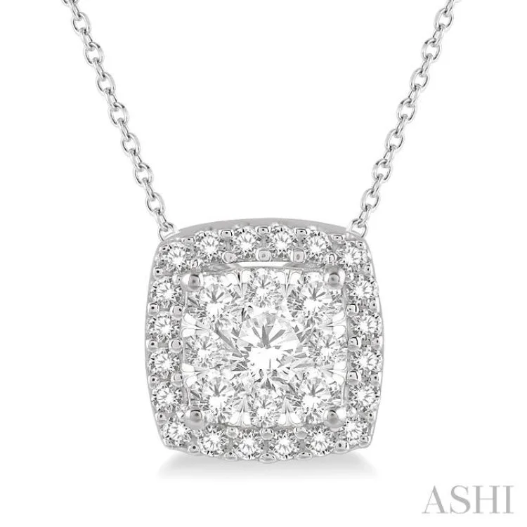 Women’s cross necklace-1/2 Ctw Cushion Shape Lovebright Round Cut Diamond Pendant in 14K White Gold