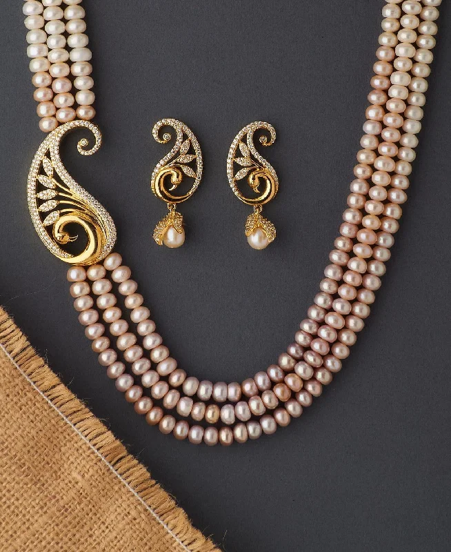 Women’s bridal necklace-Trendy Stone Studded Pearl Necklace Set