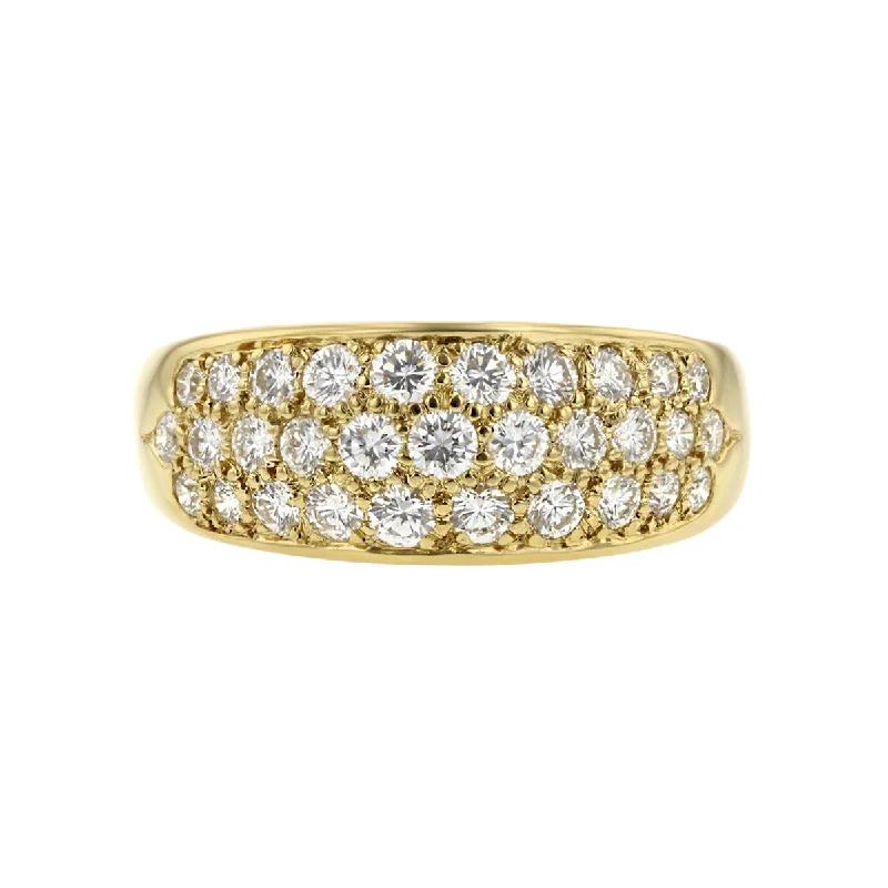 Women’s unique diamond engagement ring-18K Yellow Gold Diamond Three Row Dome Ring