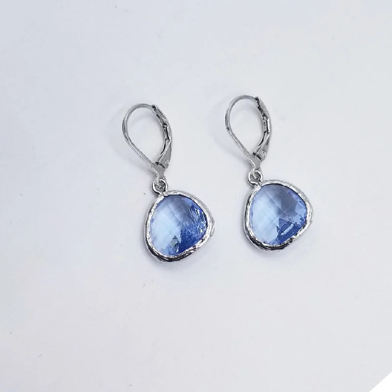 Women’s pearl hoop earrings-Sterling Silver Cornflower Blue Crystal Lever Back Earrings