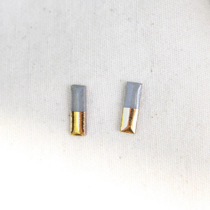 Women’s oval hoop earrings-Grey Gold Dipped Bar Stud Earrings