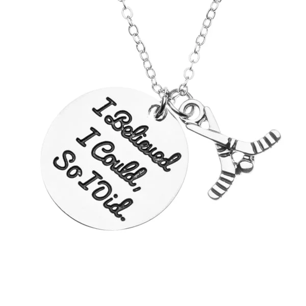 Women’s butterfly pendant necklace-Ice Hockey I Believed I Could So I Did Charm Necklace