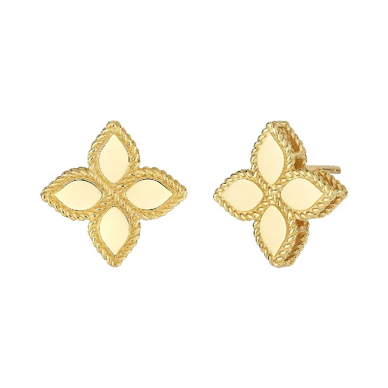 Women’s heart-shaped stud earrings-Princess Flower Earrings in 18K Yellow Gold, Medium