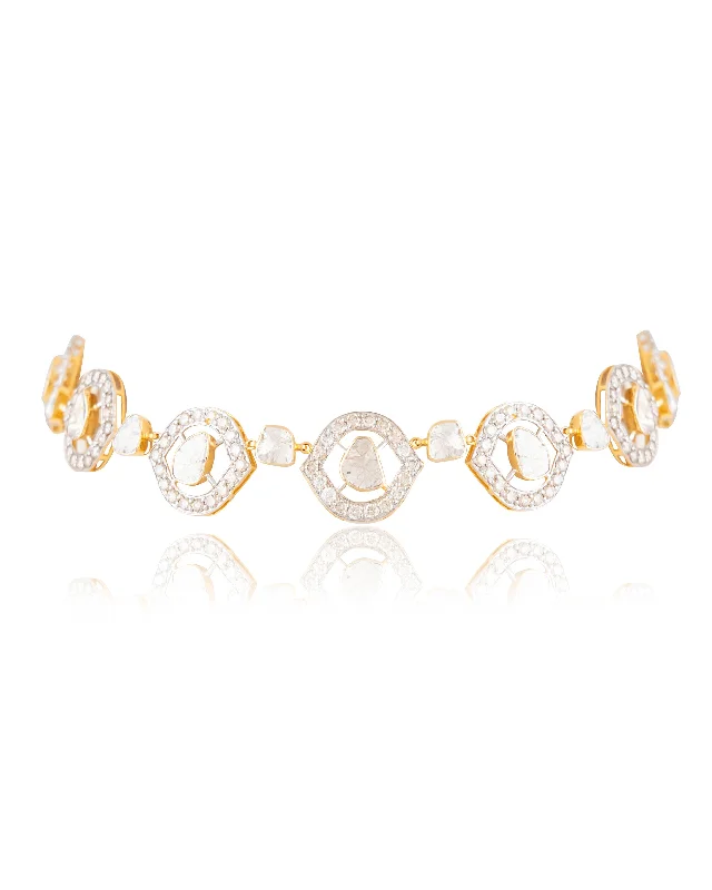 Women’s diamond halo engagement ring-Anchal Polki And Diamond Choker