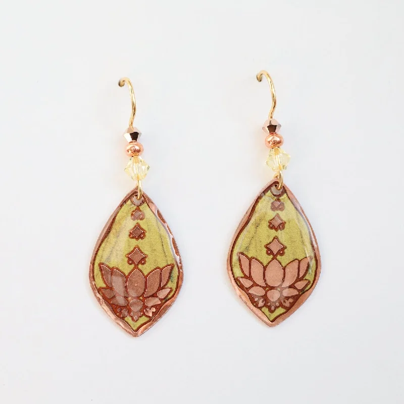 Women’s colorful earrings-Rising Lotus in Copper Earrings