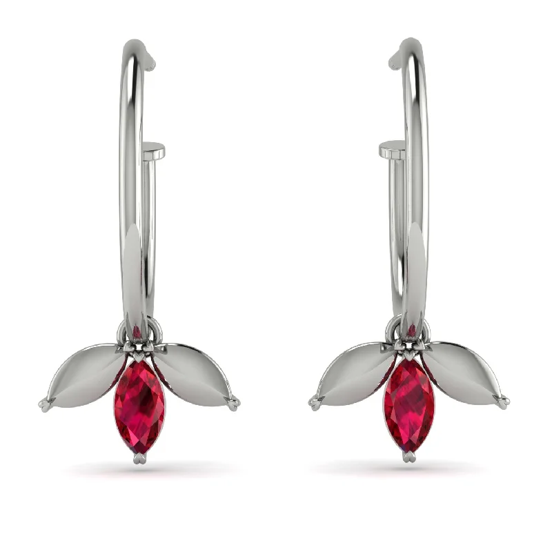 Women’s gold earrings-Leaves Ruby Earrings - Anika No. 12