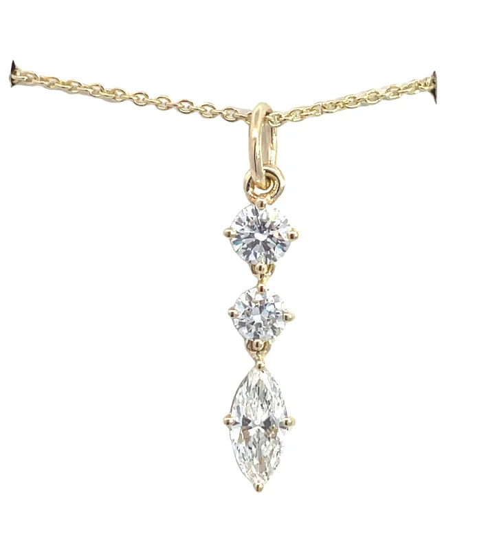 Women’s round pendant necklace-LAB GROWN ROUND & MARQUISE DIAMONDS 0.97CTW THREE STONE PENDANT