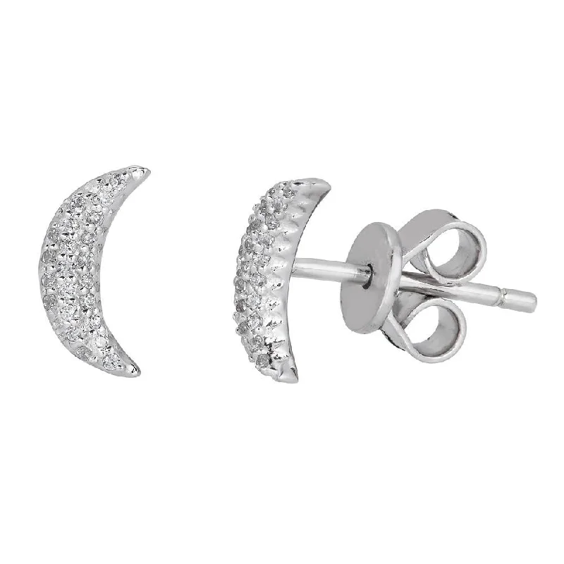 Women’s large hoop earrings-EMILIQUE 14KT GOLD .10 CTW DIAMOND PAVÉ MOON STUD EARRINGS