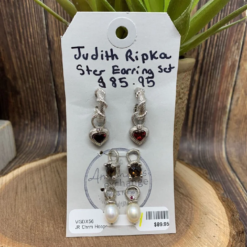 Women’s engraved earrings-Judith Ripka Interchangeable Charms Hoop Earrings