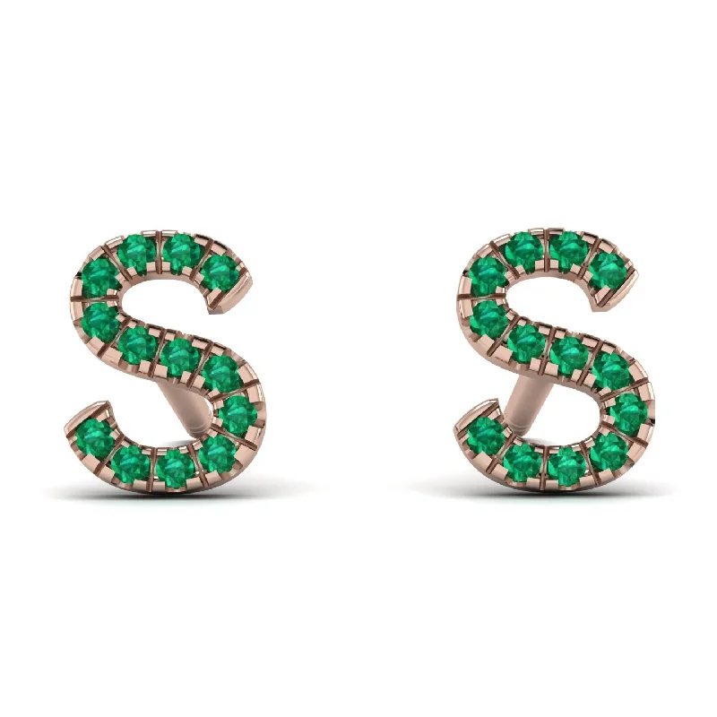 Women’s gold hoop earrings-Personalised Initial Emerald Earrings - Gloria No. 5