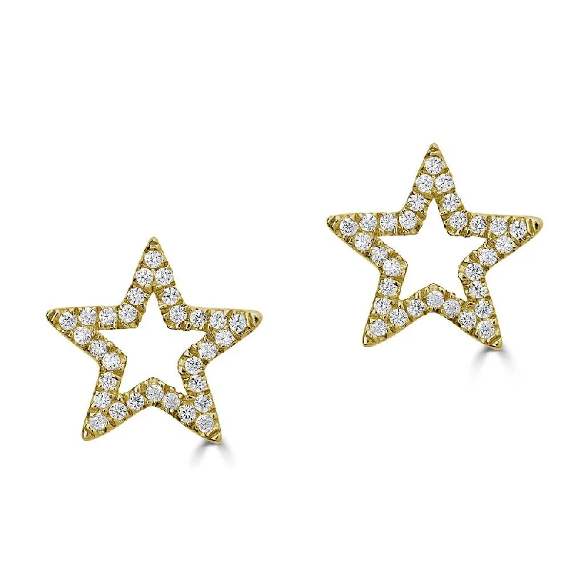 Women’s art deco earrings-EMILIQUE 14KT GOLD .12 CTW DIAMOND OPEN STAR STUD EARRINGS